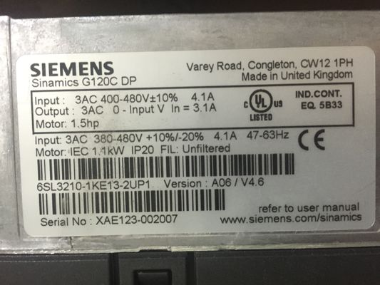 6SL3210-1KE13-2UP1 Siemens SINAMICS G120Cはpowerc 11KWを評価した   150%の積み過ぎを使って