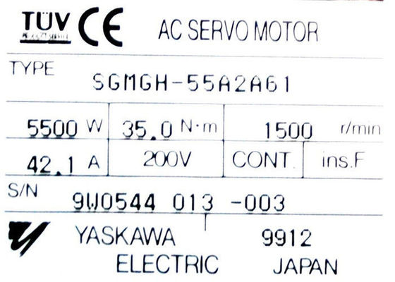 SGMGH-55A2A61産業Yaskawa 1500r/minのサーボ モーター5500W 42.1A日本製