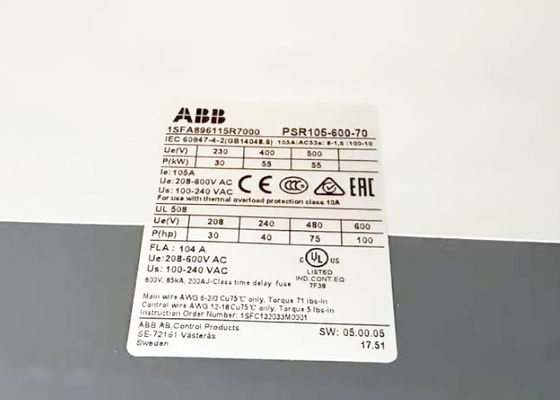 PSR105-600-70 1SFA896115R7000 PSRソフトスターター 105A 208-600VAC 新しい