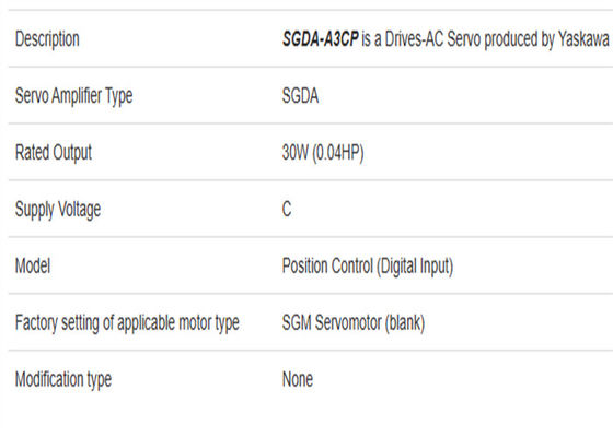SGDA-A3CP サーボドライブ ヤスカワ 0.03kw パワー 全新 オリジナル