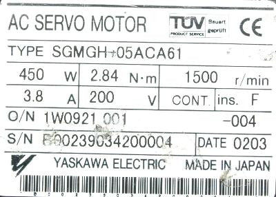 ヤスカワ SGMGH-05ACA61 全新産業用サーボモーター オリジナル