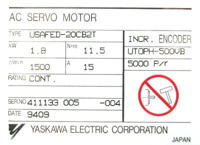 2KW産業用サーボモーター ヤスカワ USAFED-20CB2T 全新 箱入り