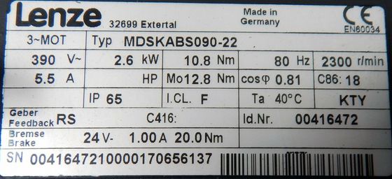 レンズ MDFKABS090-22 電動モーター 一般用途 定位電力は15KW