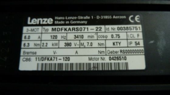 LENZE MDFKARS071-22 IP65 ランキングされた産業用バッテリー 3000 ランキングされた転機速度