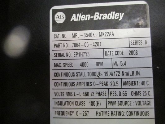 アレン・ブラッドリー MPL-B540K-MJ22AA MPLシリーズ MPL 480V AC回転サーボモーター