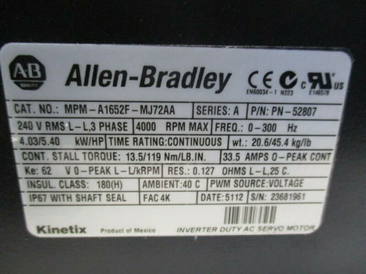 アレン・ブラッドリー MPM-A1652F-MJ72AA MPMシリーズ MPM 240V AC回転サーボモーター