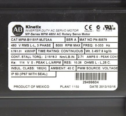 アレン・ブラッドリー MPM-B1151F-MJ72AA MPMシリーズ MPM 480V AC回転サーボモーター