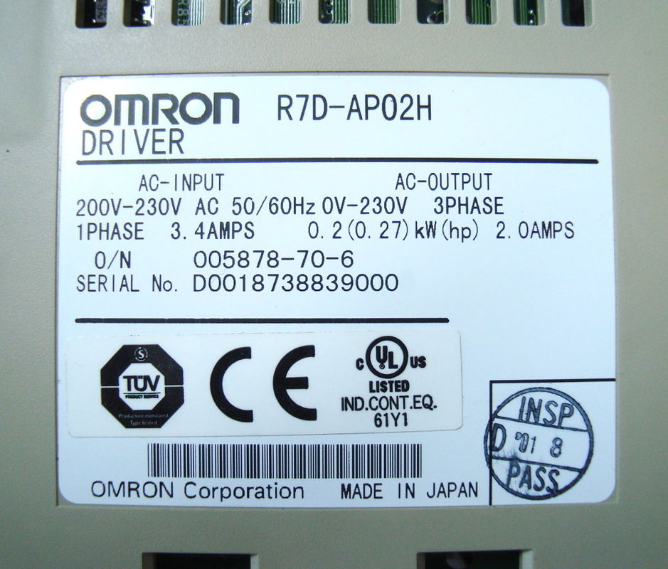 Omron R7d-Bp01lサーボAC 100vac供給1.6a 100vは最高モーター容量100wに荷を積む
