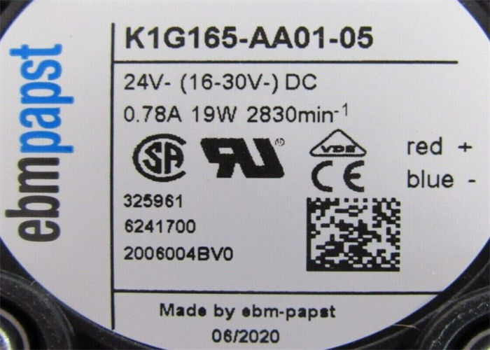 EBM PAPST K1G165-AA01-05のファン送風器0.78AMP 2830RPM 24VDC 16-30VDC 19W