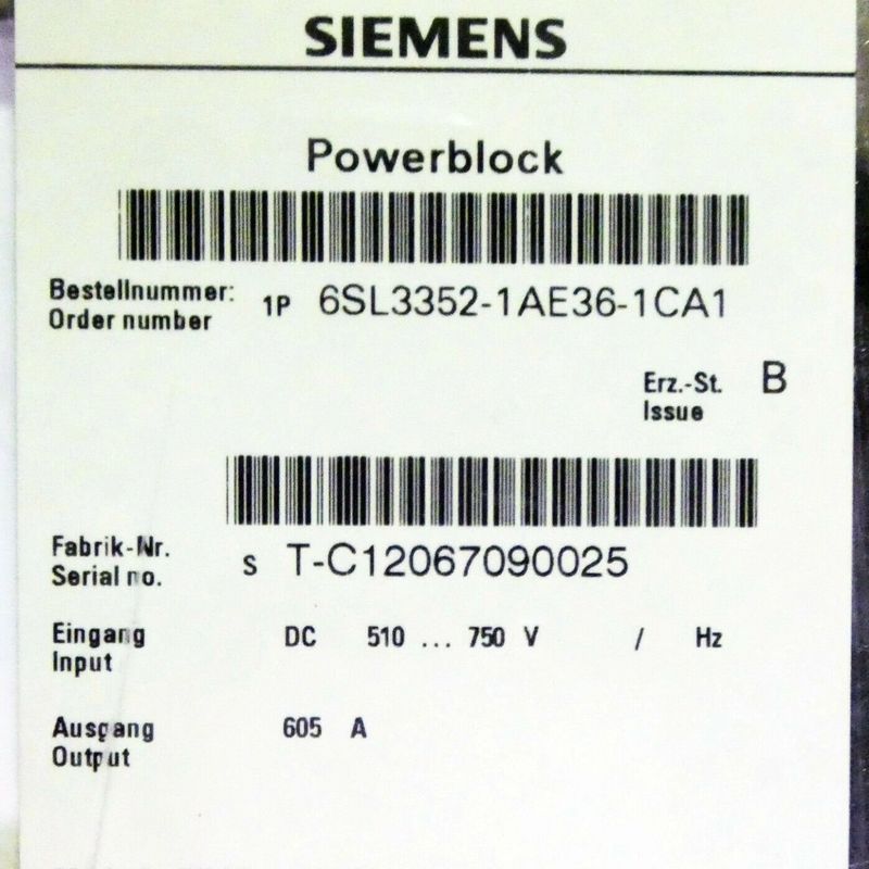 Siemens 6SL3352-1AE38-4CA1は510-750 VDC 840のAMPアセンブリ コンダクター棒にニスをかけた