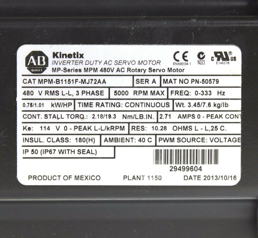 アレン・ブラッドリー MPM-B1151F-MJ72AA MPMシリーズ MPM 480V AC回転サーボモーター